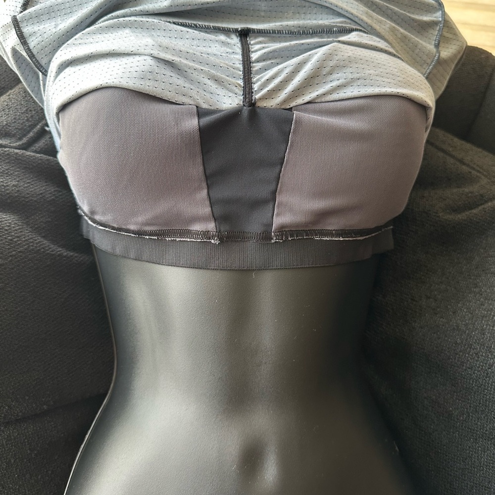 Moving Comfort grey workout tank with built-in support